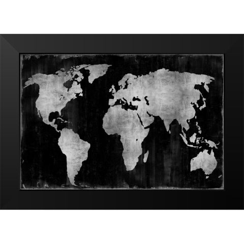 The World - Silver on Black Black Modern Wood Framed Art Print by Brennan, Russell