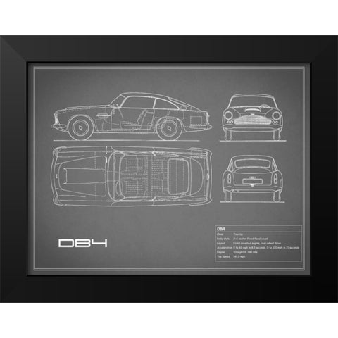 Aston DB4 -Grey Black Modern Wood Framed Art Print by Rogan, Mark