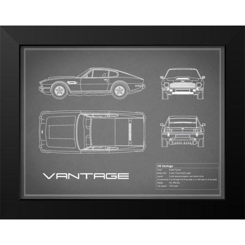 Aston V8 Vantage-Grey Black Modern Wood Framed Art Print by Rogan, Mark