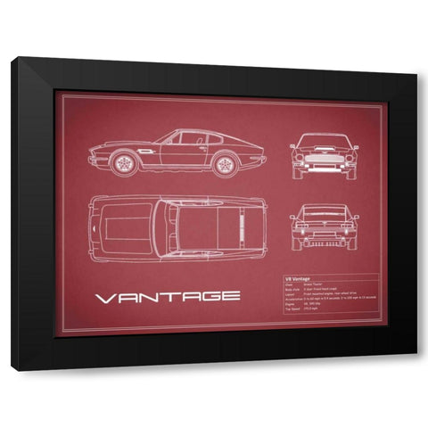Aston V8 Vantage-Maroon Black Modern Wood Framed Art Print by Rogan, Mark
