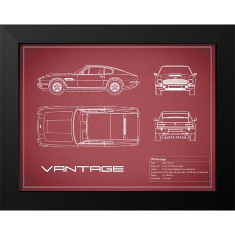 Aston V8 Vantage-Maroon Black Modern Wood Framed Art Print by Rogan, Mark