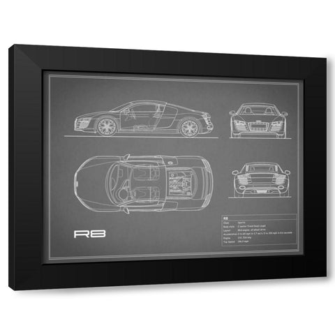 Audi R8 V10-Grey Black Modern Wood Framed Art Print by Rogan, Mark