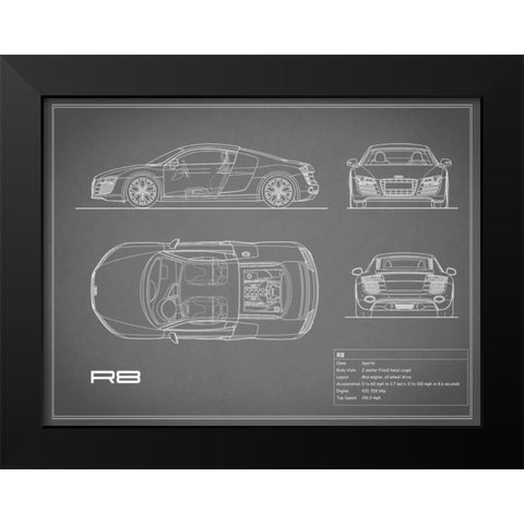 Audi R8 V10-Grey Black Modern Wood Framed Art Print by Rogan, Mark