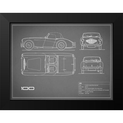 Austin-Healey 100-Grey Black Modern Wood Framed Art Print by Rogan, Mark