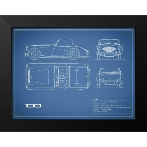 Austin-Healey 100-Blue Black Modern Wood Framed Art Print by Rogan, Mark