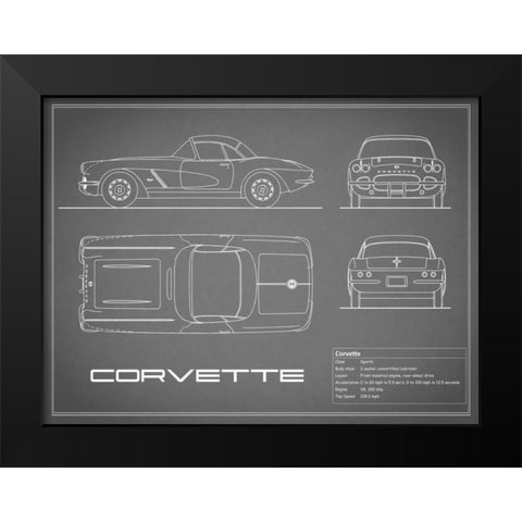 Corvette 33BHP-Grey Black Modern Wood Framed Art Print by Rogan, Mark