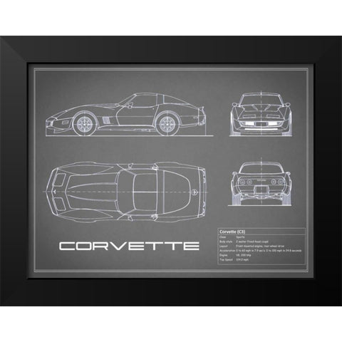 Corvette C3-Grey Black Modern Wood Framed Art Print by Rogan, Mark
