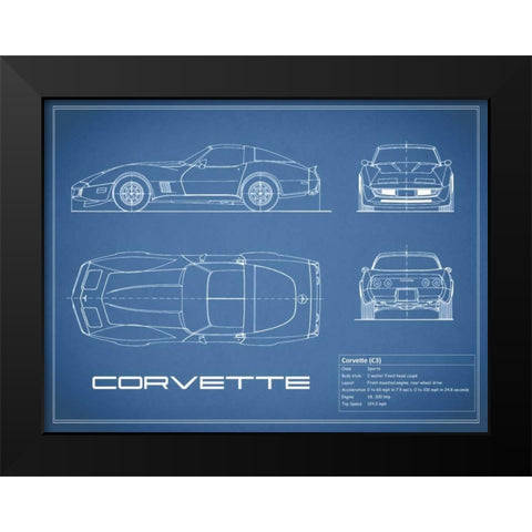 Corvette C3-Blue Black Modern Wood Framed Art Print by Rogan, Mark