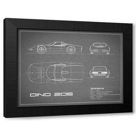 Ferrari Dino 206 1965-Grey Black Modern Wood Framed Art Print by Rogan, Mark