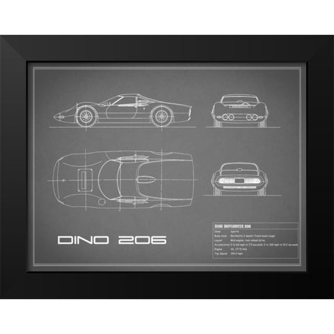 Ferrari Dino 206 1965-Grey Black Modern Wood Framed Art Print by Rogan, Mark