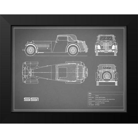 Jaguar SS1-Grey Black Modern Wood Framed Art Print by Rogan, Mark