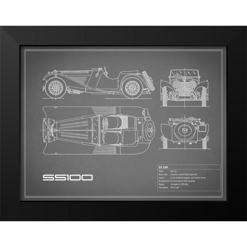 Jaguar SS-100-Grey Black Modern Wood Framed Art Print by Rogan, Mark
