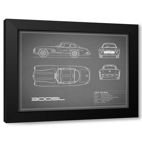 Mercedes 300SL Gullwing-Grey Black Modern Wood Framed Art Print by Rogan, Mark