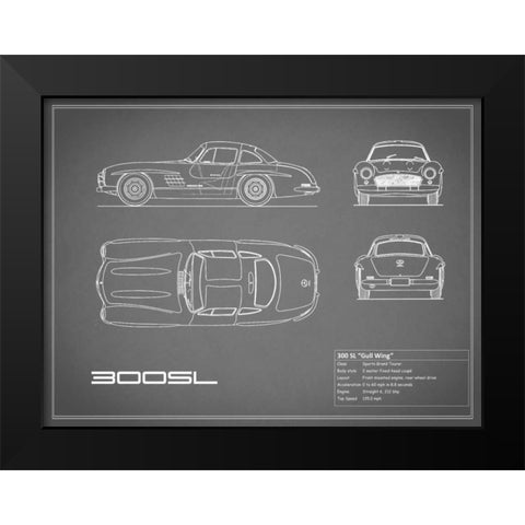 Mercedes 300SL Gullwing-Grey Black Modern Wood Framed Art Print by Rogan, Mark
