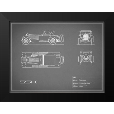 Mercedes SSK-Grey Black Modern Wood Framed Art Print by Rogan, Mark