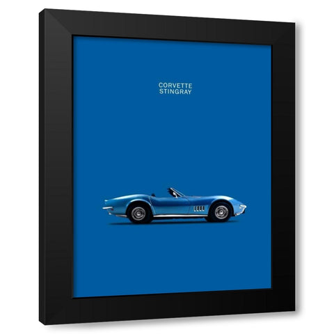 Corvette Stingray Blue Black Modern Wood Framed Art Print by Rogan, Mark