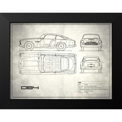 Aston DB4 White Black Modern Wood Framed Art Print by Rogan, Mark