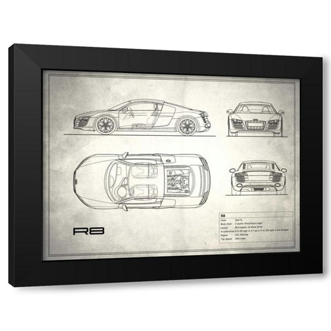 Audi R8 V10 White Black Modern Wood Framed Art Print by Rogan, Mark