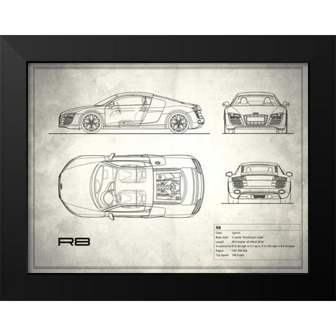 Audi R8 V10 White Black Modern Wood Framed Art Print by Rogan, Mark