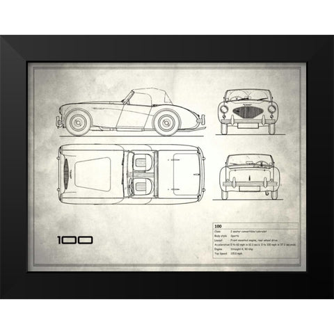 Austin-Healey 100 White Black Modern Wood Framed Art Print by Rogan, Mark