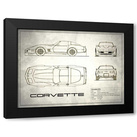 Corvette C3 White Black Modern Wood Framed Art Print by Rogan, Mark