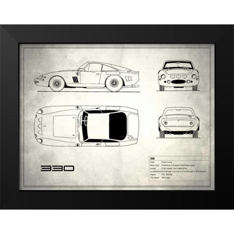 Ferrari 330 White Black Modern Wood Framed Art Print by Rogan, Mark