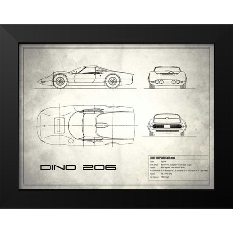 Ferrari Dino206 1965 White Black Modern Wood Framed Art Print by Rogan, Mark