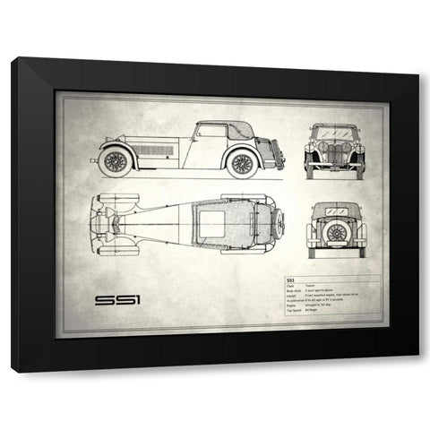 Jaguar SS-100 White Black Modern Wood Framed Art Print with Double Matting by Rogan, Mark
