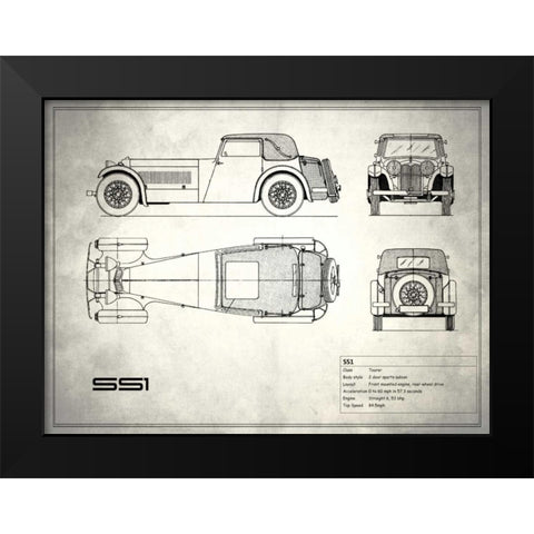 Jaguar SS-100 White Black Modern Wood Framed Art Print by Rogan, Mark