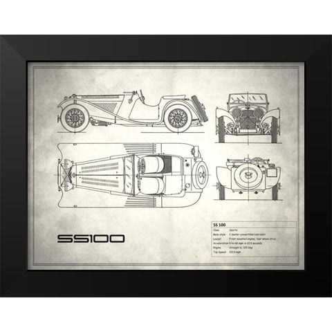 Jaguar SS1 White Black Modern Wood Framed Art Print by Rogan, Mark