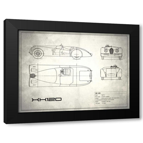 Jaguar XK-120 White Black Modern Wood Framed Art Print by Rogan, Mark