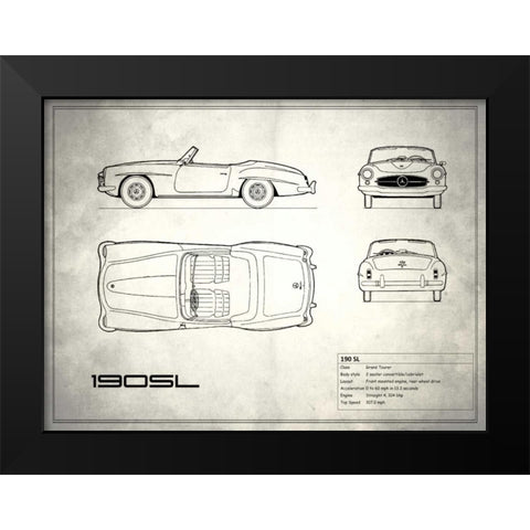 Mercedes 190-SL White Black Modern Wood Framed Art Print by Rogan, Mark