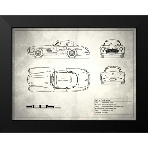 Mercedes 300SL Gullwing White Black Modern Wood Framed Art Print by Rogan, Mark