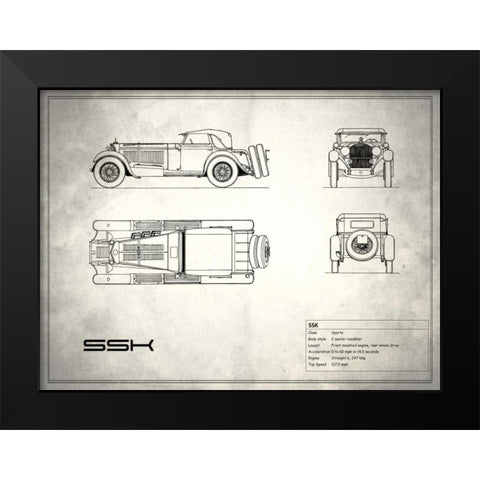 Mercedes SSK White Black Modern Wood Framed Art Print by Rogan, Mark