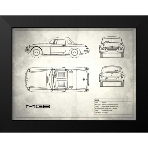MG MGB White Black Modern Wood Framed Art Print by Rogan, Mark