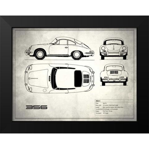 Porsche 356C White Black Modern Wood Framed Art Print by Rogan, Mark