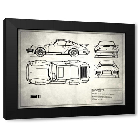 Porsche 911-Turbo 1977 Black Modern Wood Framed Art Print with Double Matting by Rogan, Mark