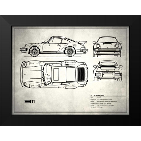 Porsche 911-Turbo 1977 Black Modern Wood Framed Art Print by Rogan, Mark