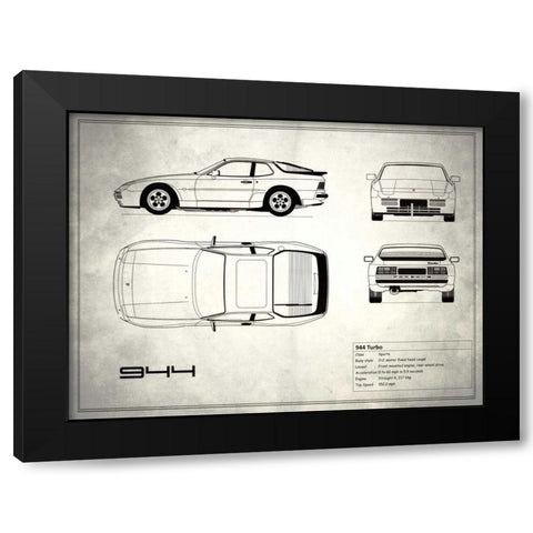 Porsche 944 Turbo White Black Modern Wood Framed Art Print by Rogan, Mark