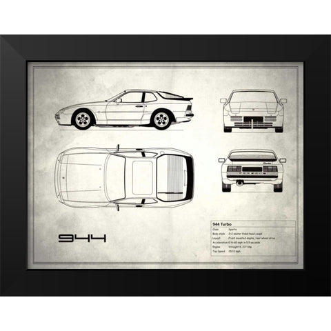 Porsche 944 Turbo White Black Modern Wood Framed Art Print by Rogan, Mark