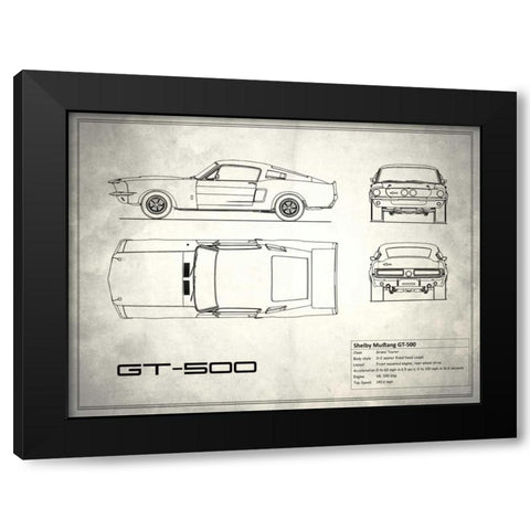 Shelby Mustang GT500 White Black Modern Wood Framed Art Print by Rogan, Mark