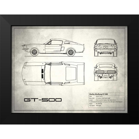 Shelby Mustang GT500 White Black Modern Wood Framed Art Print by Rogan, Mark