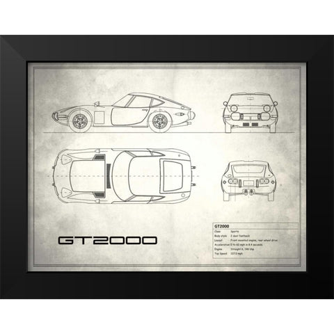 Toyota GT2000 White Black Modern Wood Framed Art Print by Rogan, Mark