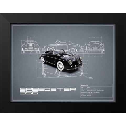 Porsche Speedster 1959 White Black Modern Wood Framed Art Print by Rogan, Mark