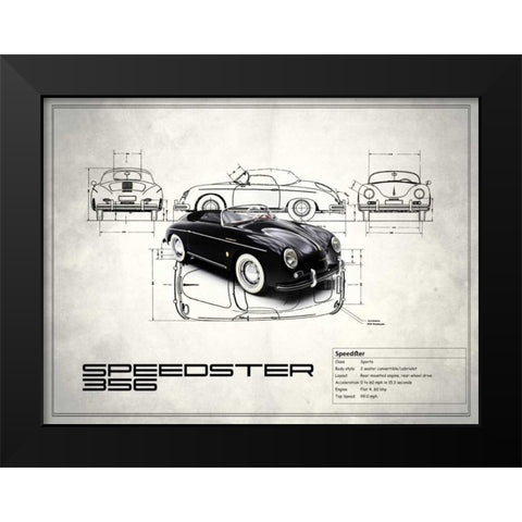 Porsche Speedster 1959 Black Modern Wood Framed Art Print by Rogan, Mark