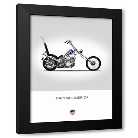Harley Davidson Captain Americ Black Modern Wood Framed Art Print by Rogan, Mark