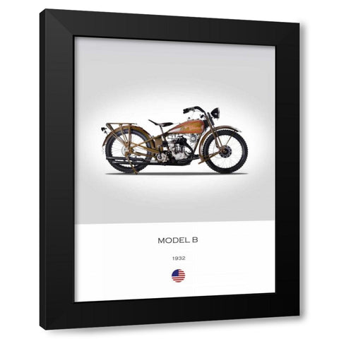 Harley Davidson Model B 1932 Black Modern Wood Framed Art Print by Rogan, Mark