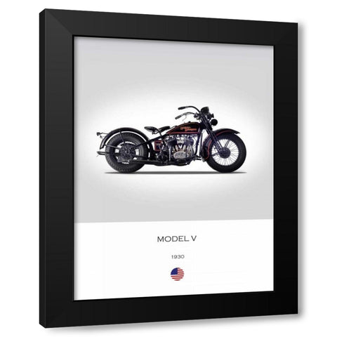 Harley Davidson Model V 1930 Black Modern Wood Framed Art Print with Double Matting by Rogan, Mark