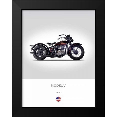 Harley Davidson Model V 1930 Black Modern Wood Framed Art Print by Rogan, Mark