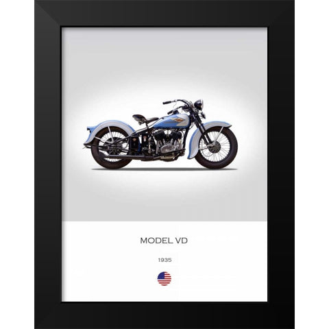 Harley Davidson Model VD 1935 Black Modern Wood Framed Art Print by Rogan, Mark
